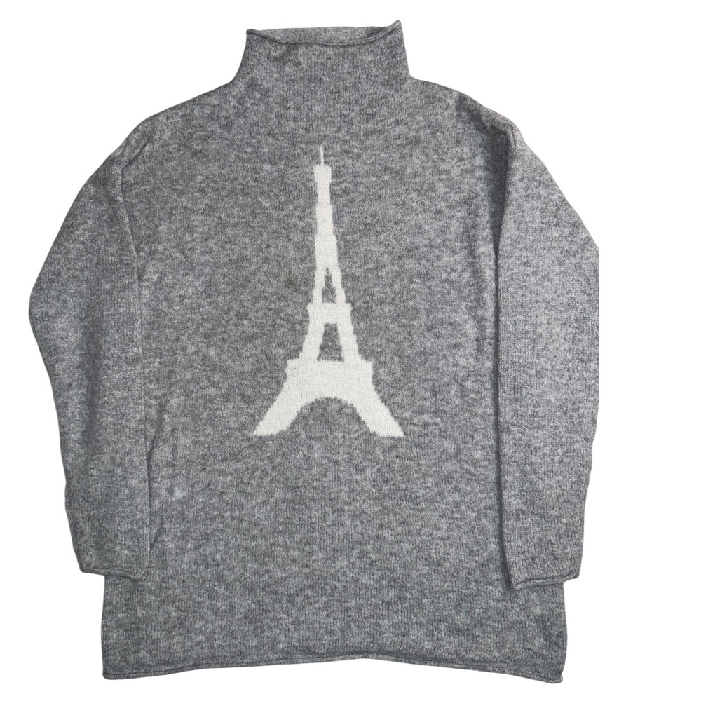 Cupcakes and Cashmere Gray Eiffel Tower Turtleneck Sweater Medium Parisian Knit